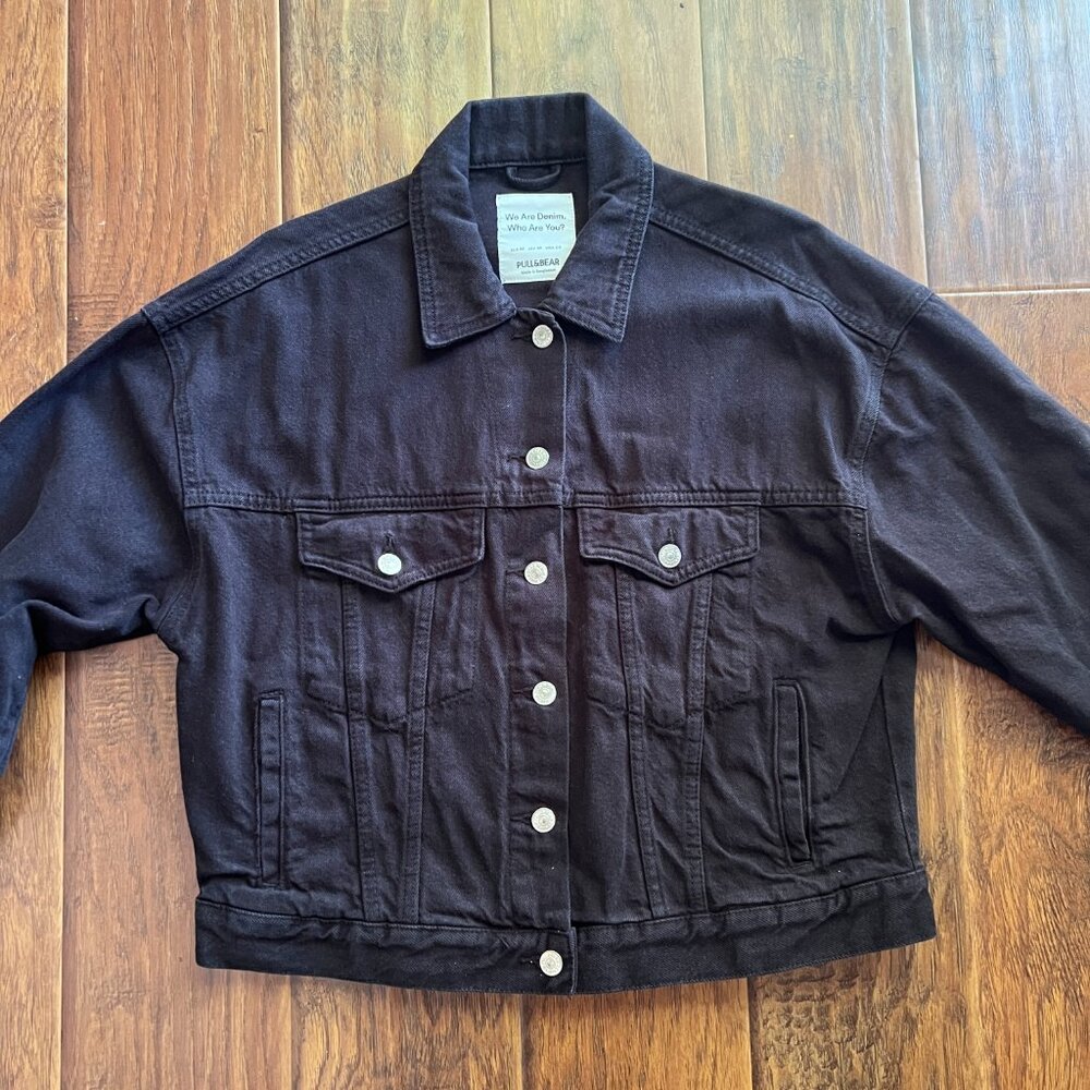 Pull&Bear Black Denim Jacket Size M View 3